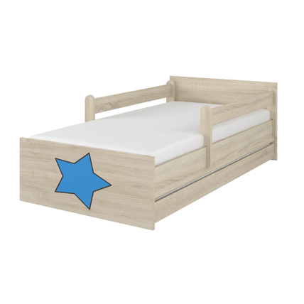 Ágyneműtartós gyerekágy ágyráccsal - MAX - kék csillagos