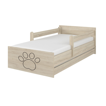 Ágyneműtartós gyerekágy ágyráccsal - MAX - natúr kutyamancsos