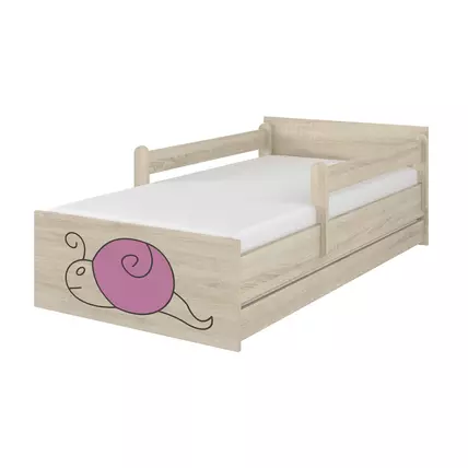 Ágyneműtartós gyerekágy ágyráccsal - MAX - rózsaszín csigás