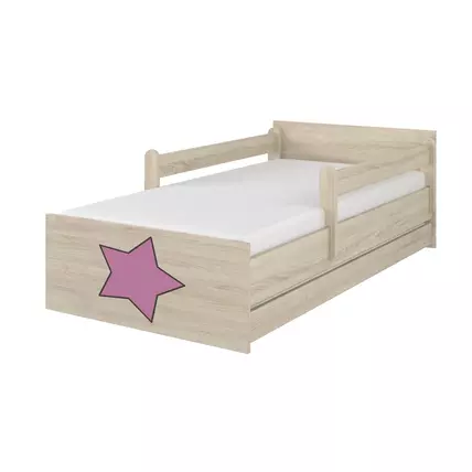 Ágyneműtartós gyerekágy ágyráccsal - MAX - rózsaszín csillagos
