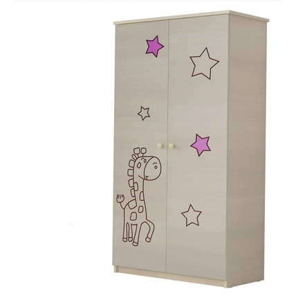 Gardróbszekrény gyerekszobába és babaszobába - zsiráf és rózsaszín csillag