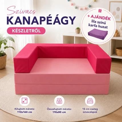 Szivacs kanapéágy és hempergő levehető huzattal - puncs-pink