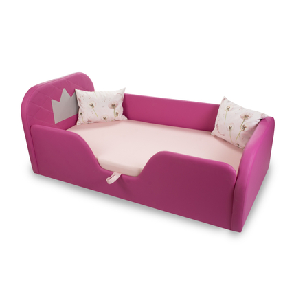Crown prémium eco bőr keretes ágyneműtartós gyerekágy - pink-rózsaszín