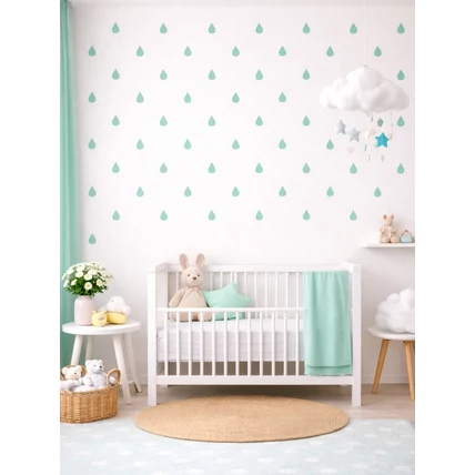 Berry Baby falmatrica szett gyerekszobába és babaszobába - menta esőcseppek