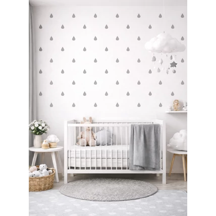 Berry Baby falmatrica szett gyerekszobába és babaszobába - szürke esőcseppek