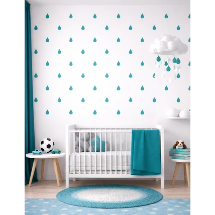 Berry Baby falmatrica szett gyerekszobába és babaszobába - türkiz zöld esőcseppek