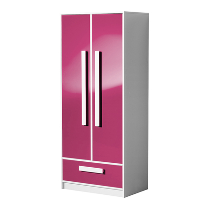 Ifjúsági szobákba gardrób szekrény többféle fogantyúval - System GULIVER 01 rózsaszín frontelem - fehér fogantyúk
