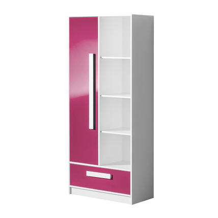 Ifjúsági szobákba szekrény többféle fogantyúval - System GULIVER 03 rózsaszín frontelem - fehér fogantyúk