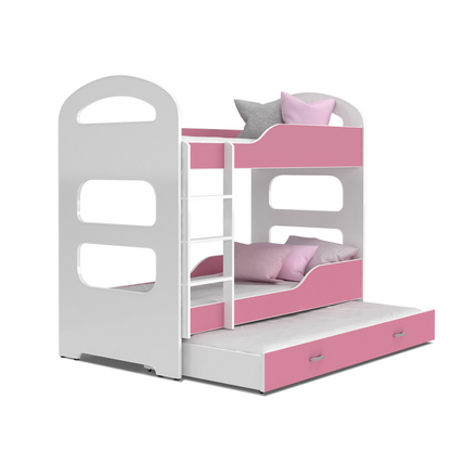 Dominik emeletes pótágyas gyerekágy ágyrácsokkal - fehér rózsaszín