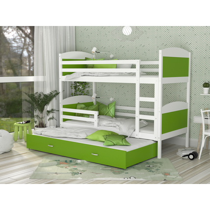 Pótágyas emeletes gyerekágy ágyrácsokkal - Mateusz - fehér zöld