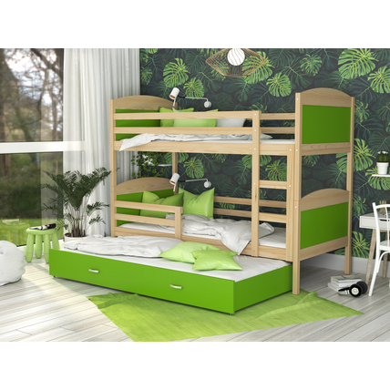 Pótágyas emeletes gyerekágy ágyrácsokkal - Mateusz - fenyő zöld