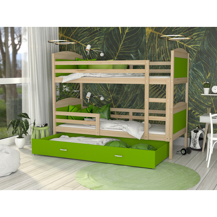Emeletes ágyneműtartós gyerekágy ágyrácsokkal - Mateusz - fenyő zöld