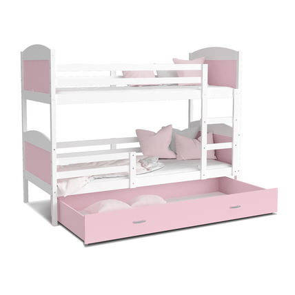 Emeletes ágyneműtartós gyerekágy ágyrácsokkal - Mateusz - fehér rózsaszín