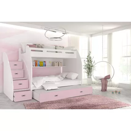 Zuzia emeletes pótágyas gyerekágy praktikus tárolókkal - fehér rózsaszín