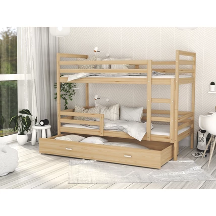 Ágyneműtartós emeletes gyerekágy - Basic - fenyő színben