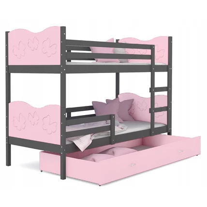 Ágyneműtartós emeletes gyerekágy - Max - szürke rózsaszín