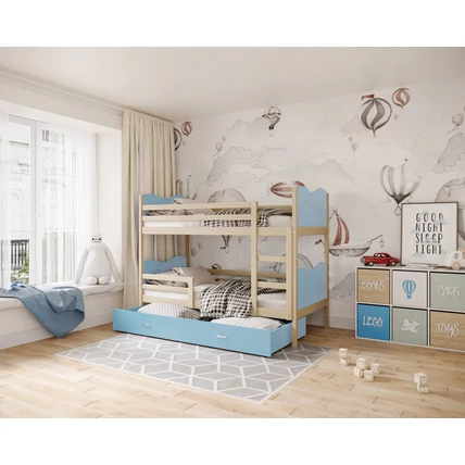 Ágyneműtartós emeletes gyerekágy - Max - fenyő kék