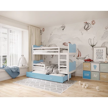Ágyneműtartós emeletes gyerekágy - Max - fehér kék