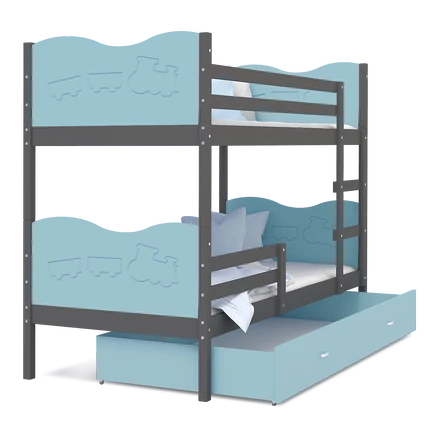 Ágyneműtartós emeletes gyerekágy - Max - szürke kék
