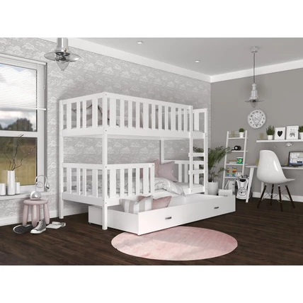 Nemo emeletes ágyneműtartós gyerekágy ágyrácsokkal - fehér