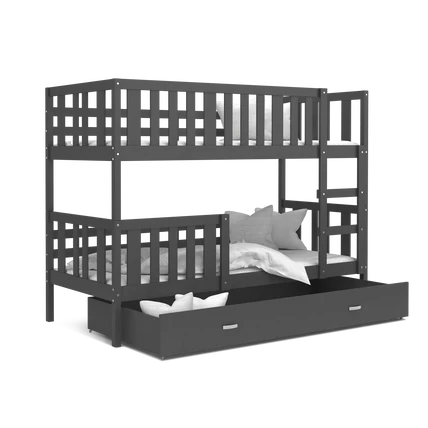 Nemo emeletes ágyneműtartós gyerekágy ágyrácsokkal - szürke