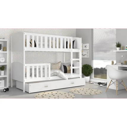 Ágyneműtartós emeletes gyerekágy - Tami - Fehér keret - fehér támlákkal