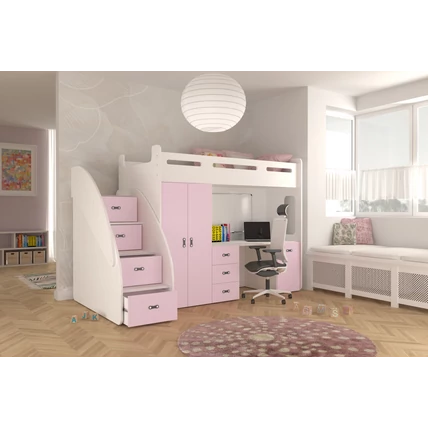 Zuzia Plus multifunkciós emeletes gyerekágy - fehér rózsaszín