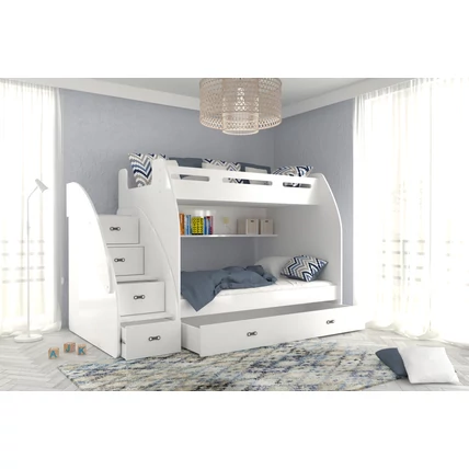 Zuzia emeletes gyerekágy praktikus tárolókkal és ágyneműtartóval - fehér
