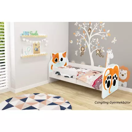 Leesésgátlós gyerekágy ágyráccsal és matraccal - Animals 80x160 cm - Kitty cica