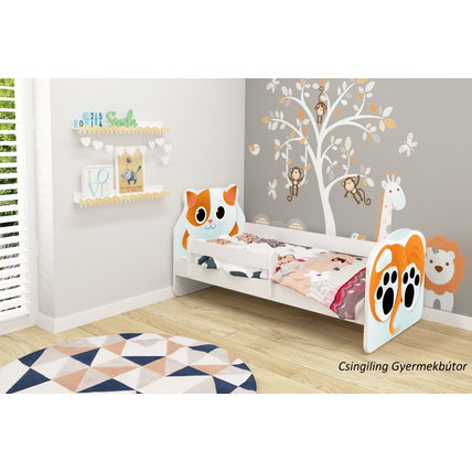 Leesésgátlós gyerekágy ágyráccsal és matraccal - Animals - Kitty cica