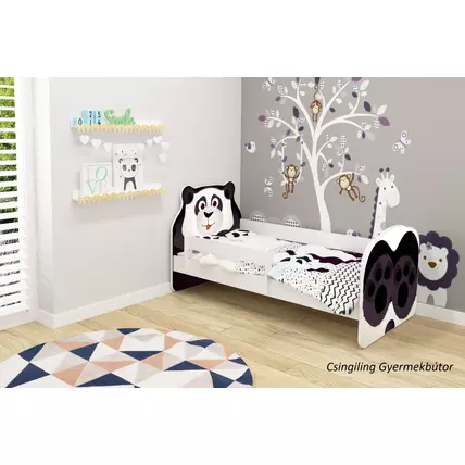 Leesésgátlós gyerekágy ágyráccsal és matraccal - Animals 80x160 cm - Panda maci