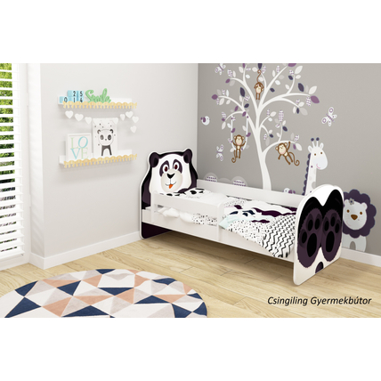 Leesésgátlós gyerekágy ágyráccsal és matraccal - Animals - Panda maci
