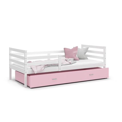 Leesésgátlós ágyneműtartós gyerekágy ágyráccsal - Basic - fehér rózsaszín