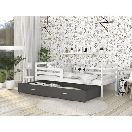 Leesésgátlós ágyneműtartós gyerekágy ágyráccsal - Basic - fehér szürke