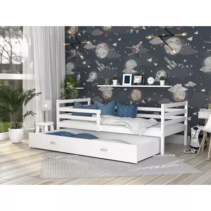 Leesésgátlós ágyneműtartós gyerekágy ágyráccsal 90x200 cm - Basic - fehér-fehér