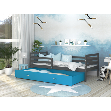 Leesésgátlós ágyneműtartós gyerekágy ágyráccsal - Basic - szürke kék
