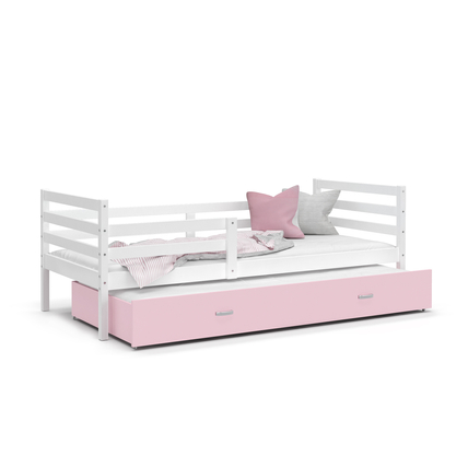 Leesésgátlós gyerekágy pótággyal és ágyráccsal - Basic - fehér-rózsaszín