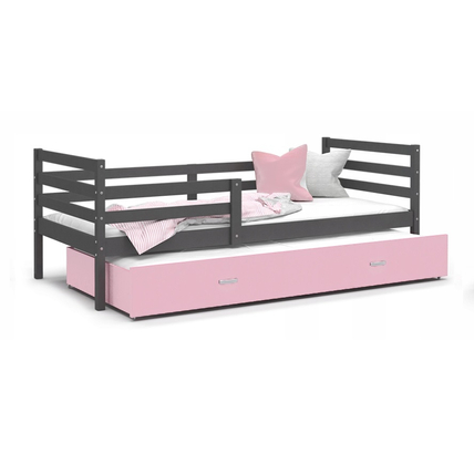 Leesésgátlós gyerekágy pótággyal és ágyráccsal - Basic - szürke-rózsaszín