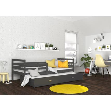 Leesésgátlós gyerekágy pótággyal és ágyráccsal - Basic - szürke-szürke