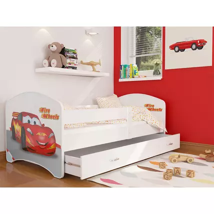 Ágyneműtartós gyerekágy ágyráccsal - fekvőfelülete 80x160 cm - Cool Beds - 43 Fire Wheels verdák jellegű
