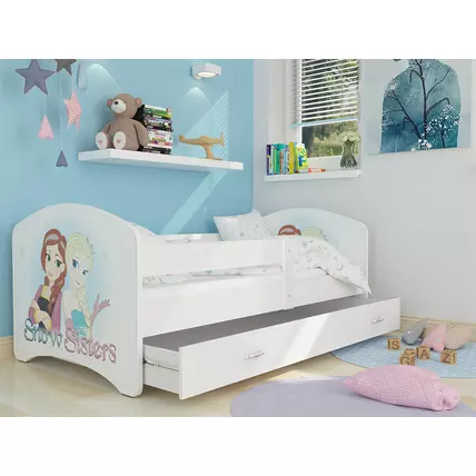 Ágyneműtartós gyerekágy ágyráccsal - fekvőfelülete 80x160 cm - Cool Beds - 44 Snow Sister jéghercegnős