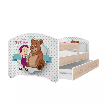 Ágyneműtartós gyerekágy ágyráccsal - fekvőfelülete 80x160 cm - Cool Beds - 46-os Girl and Bear Mása és a Medve jellegű