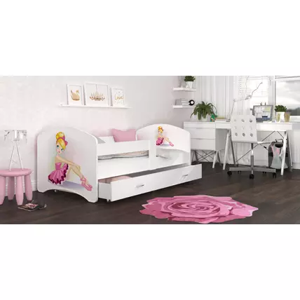 Ágyneműtartós gyerekágy ágyráccsal - 80x140 cm-es fekvőfelülettel - Cool Beds - 03L Balerinás