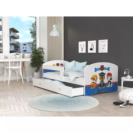 Ágyneműtartós gyerekágy ágyráccsal - 80x140 cm-es fekvőfelülettel - Cool Beds - 47 Super Pieski Mancs őrjárat jellegű