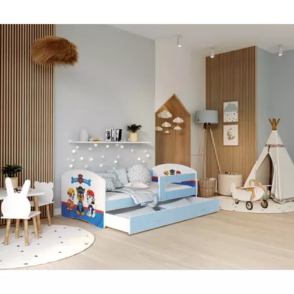 Ágyneműtartós gyerekágy ágyráccsal - fekvőfelülete 90x180 cm - Cool Beds - 47 Super Pieski Mancs őrjárat jellegű