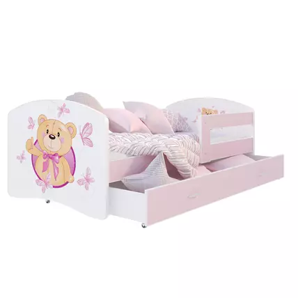 Ágyneműtartós gyerekágy ágyráccsal - fekvőfelülete 80x160 cm - Cool Beds - pillangó macis