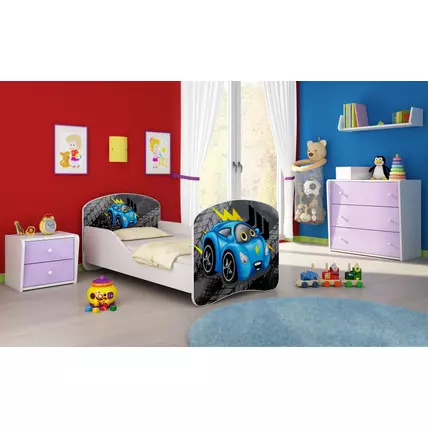 Gyerekágy leesésgátlóval és ágyráccsal 80x180 cm - Dream - kék autós