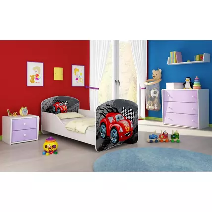 Gyerekágy leesésgátlóval és ágyráccsal 80x180 cm - Dream - piros autós