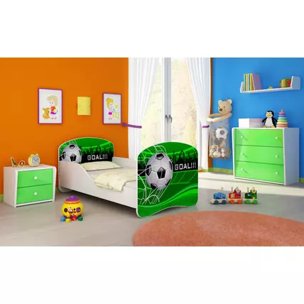 Gyerekágy leesésgátlóval és ágyráccsal 80x160 cm- Dream - focilabdás