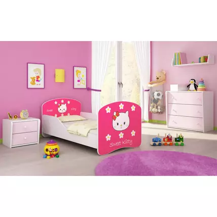 Gyerekágy leesésgátlóval és ágyráccsal 80x180 cm - Dream - Hello Kitty cicás